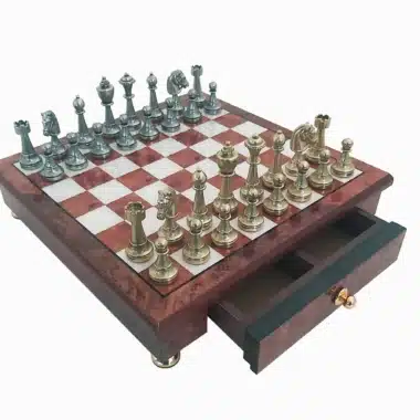 Staunton Chess Pieces and Chess Board on Stand with Wooden Storage Drawer