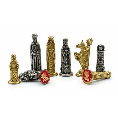 Detail of medieval gold and silver metal pieces with decorated bases