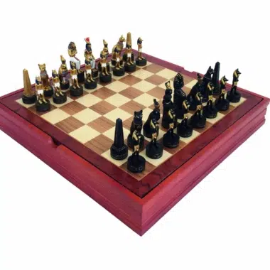 Egyptian Chess Pieces and Wooden Chess Board with Storage