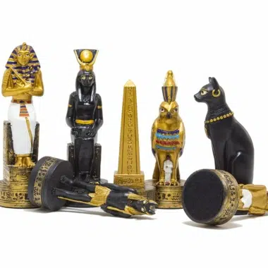 Alternative view of Egyptian Chess Pieces and Wooden Chess Board with Storage