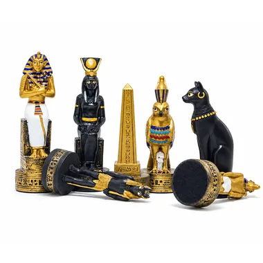 Egypt chess pieces: pharaoh, goddess, obelisk and standing cat
