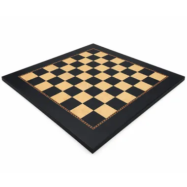 Jeu de la Dame chess board front view, black squares and ash burl