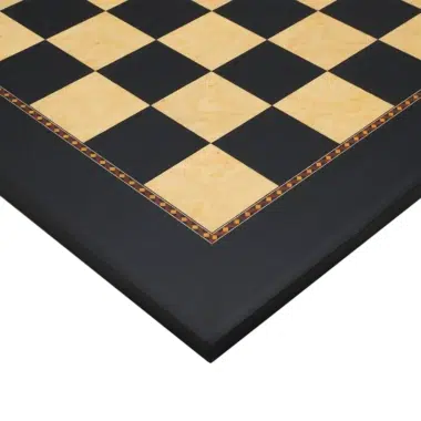 Alternative view of Large Queen's Gambit Chess Board in Poplar Wood with Black Stain and Ash Burl