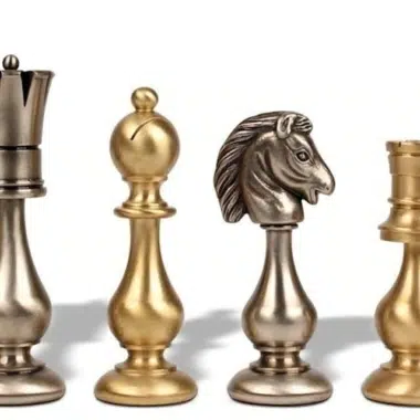 Alternative view of Large Design Chess Set - Brass Chess Pieces and Burr Wood and Grey Lacquered Maple Chess Board