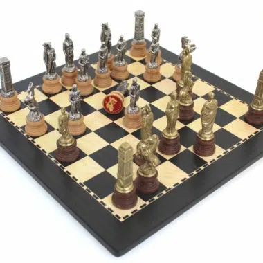Alternative view of Roman vs Barbarian Chess Set and Wooden Chess Board