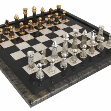 Modern Staunton XL Set – Green Maple Wood Chess Board & Brass and Gold/Silver-Plated Wood Chess Pieces