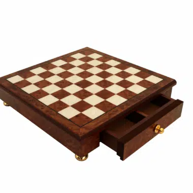 Elm and Briar Wood Pedestal Chess Board with Storage Drawer