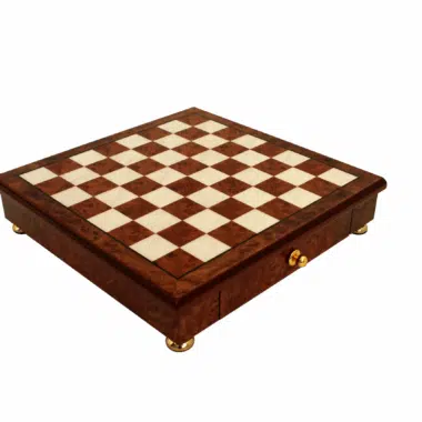 Alternative view of Elm and Briar Wood Pedestal Chess Board with Storage Drawer