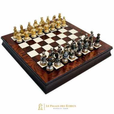 Medieval Chess Set and Walnut and Maple Wood Chess Board with Storage Compartment