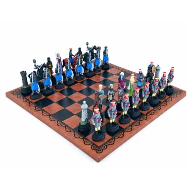 Crusaders VS Saracens Chess Set and Faux Leather Chess Board