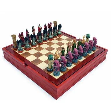 Water VS Fire Chess Set and Chess Board with Compartments
