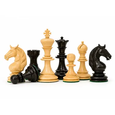Unicorn chess pieces in ebony and boxwood, full view on white background