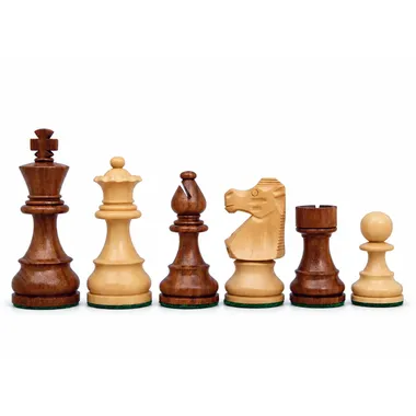 French Staunton chess pieces in acacia and boxwood, queen, bishop, knight and rook