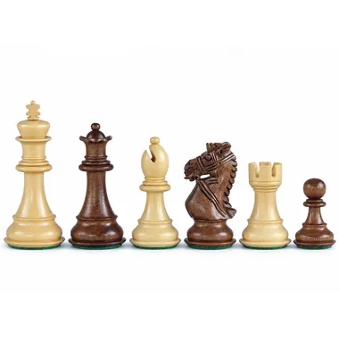 Staunton Mariage Royal pieces: queen, bishop, knight and rook in boxwood and acacia