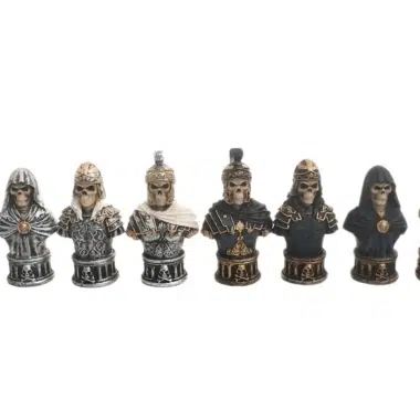 Ensemble Jeu d'Echecs Buste Squelette en Résine et Echiquier à Compartiments