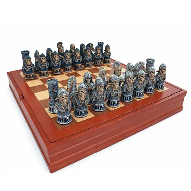 Skeleton Bust Resin Chess Set and Chess Board with Compartments