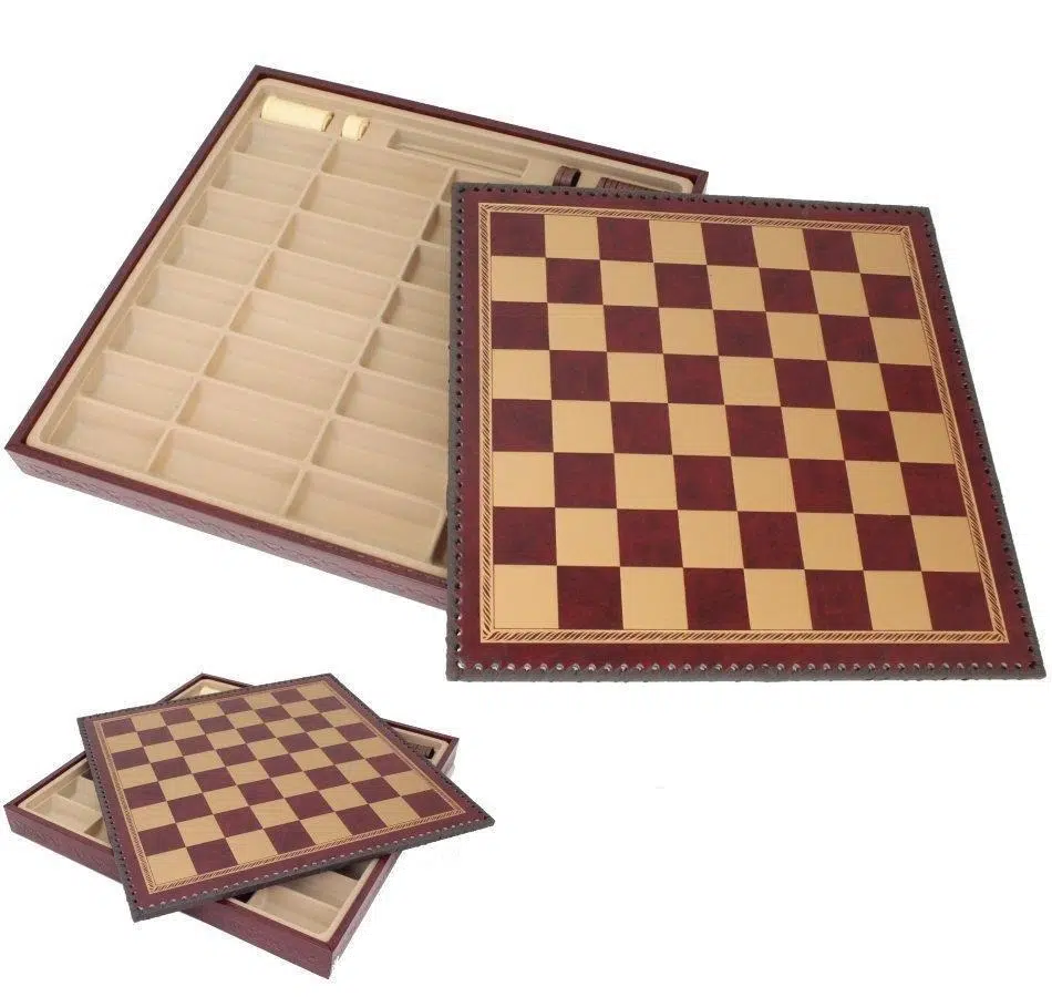 Ensemble Jeu d'Échecs en Résine Peintes à la Main et Échiquier en Similicuir avec Compartiments