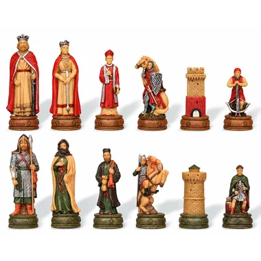 Camelot chess pieces: kings, bishops, knights and rooks hand-painted