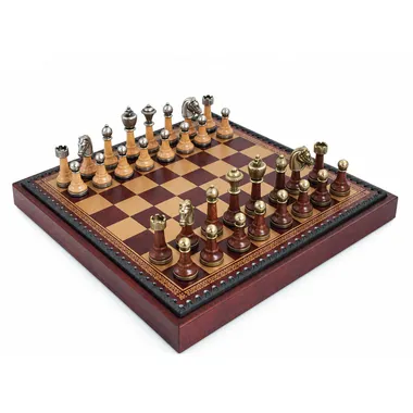 Complete chess set with faux leather chess board and storage box