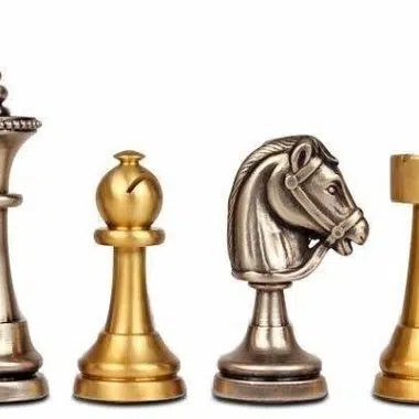 Alternative view of Staunton Chess Set in Solid Brass with Walnut Wood Chessboard, Glossy Finish