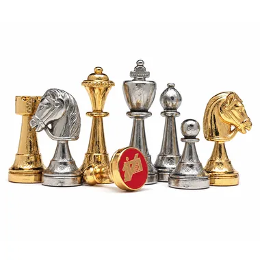 Gold and silver pieces lined up with red Made in Italy medallion
