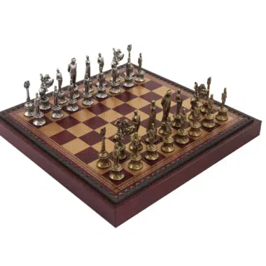 Napoleon Chess Set and Faux Leather Chess Board with Storage Compartments