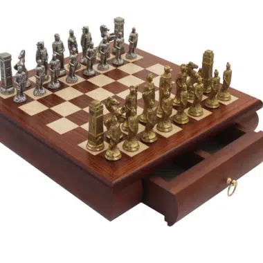 Romans vs Barbarians Chess Set and Rosewood Chess Board with Drawer