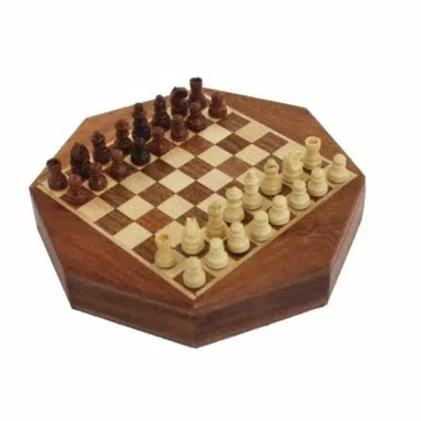 Octagonal Magnetic Acacia Wood Chess Set with Storage Drawer
