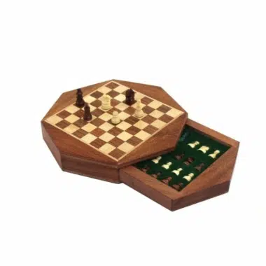 Alternative view of Octagonal Magnetic Acacia Wood Chess Set with Storage Drawer