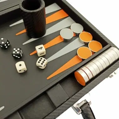 Alternative view of Folding Backgammon Set in Black and Orange Faux Leather
