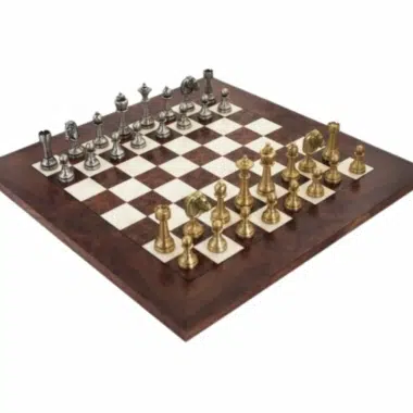 Staunton Chess Set in Solid Brass with Walnut Wood Chessboard, Glossy Finish