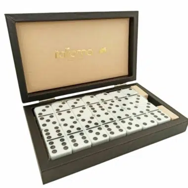 Double Six Domino Set with Black Faux Leather Case