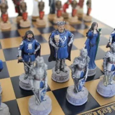 Alternative view of King Arthur Resin Chess Set with Blue Faux Leather Chess Board