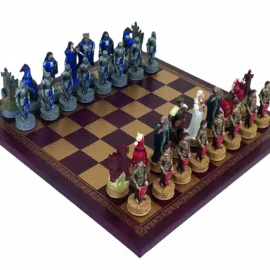 King Arthur Resin Chess Set with Faux Leather Chess Board