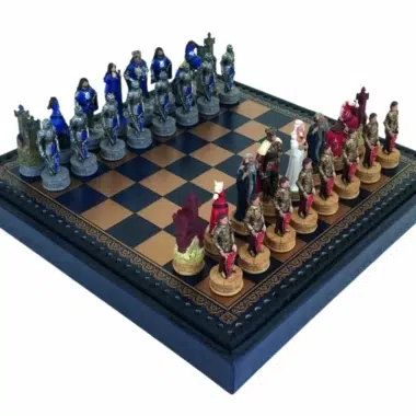 King Arthur Resin Chess Set with Faux Leather Chess Board and Storage Compartments