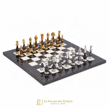 Luxury Chess Set in Solid Brass Gold and Silver Plated and Lacquered Wood with Heather Maple Chess Board - King 10 cm