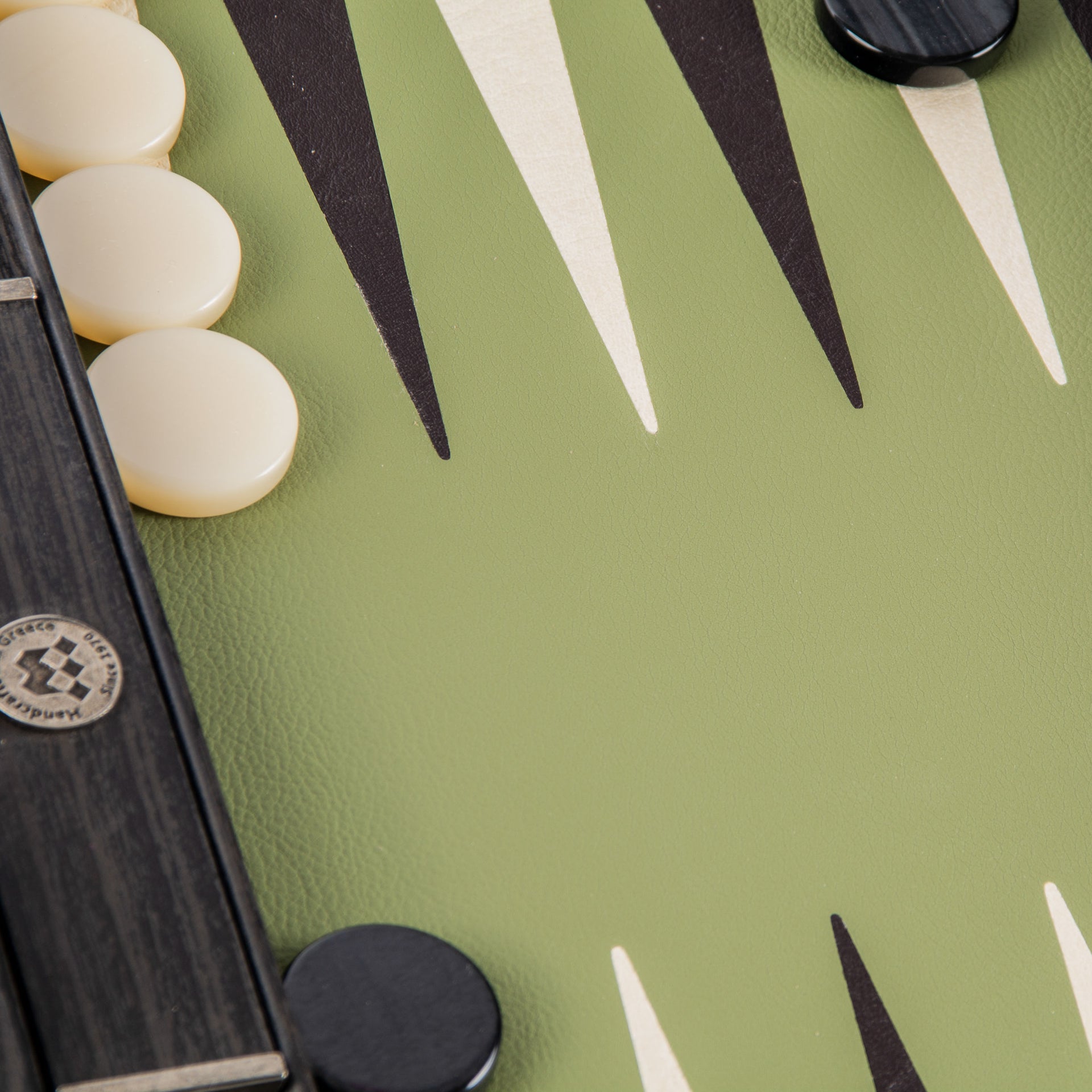 Olive Green Eco-Leather Backgammon Set – Luxury 48 x 30 cm Set - Image 3
