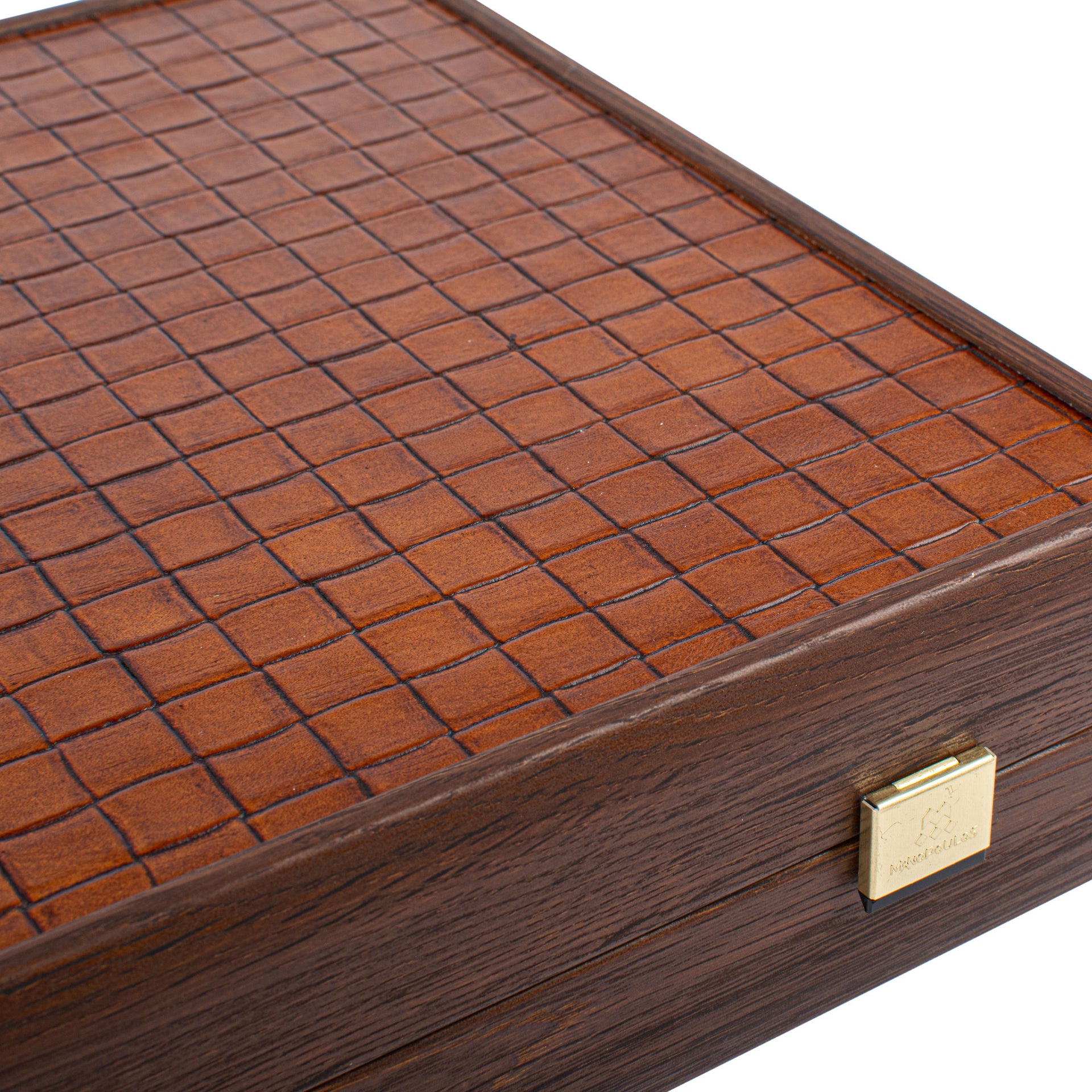 Genuine Leather Backgammon Set in Brown with Mother-of-Pearl Checkers (Chequers) - Image 6
