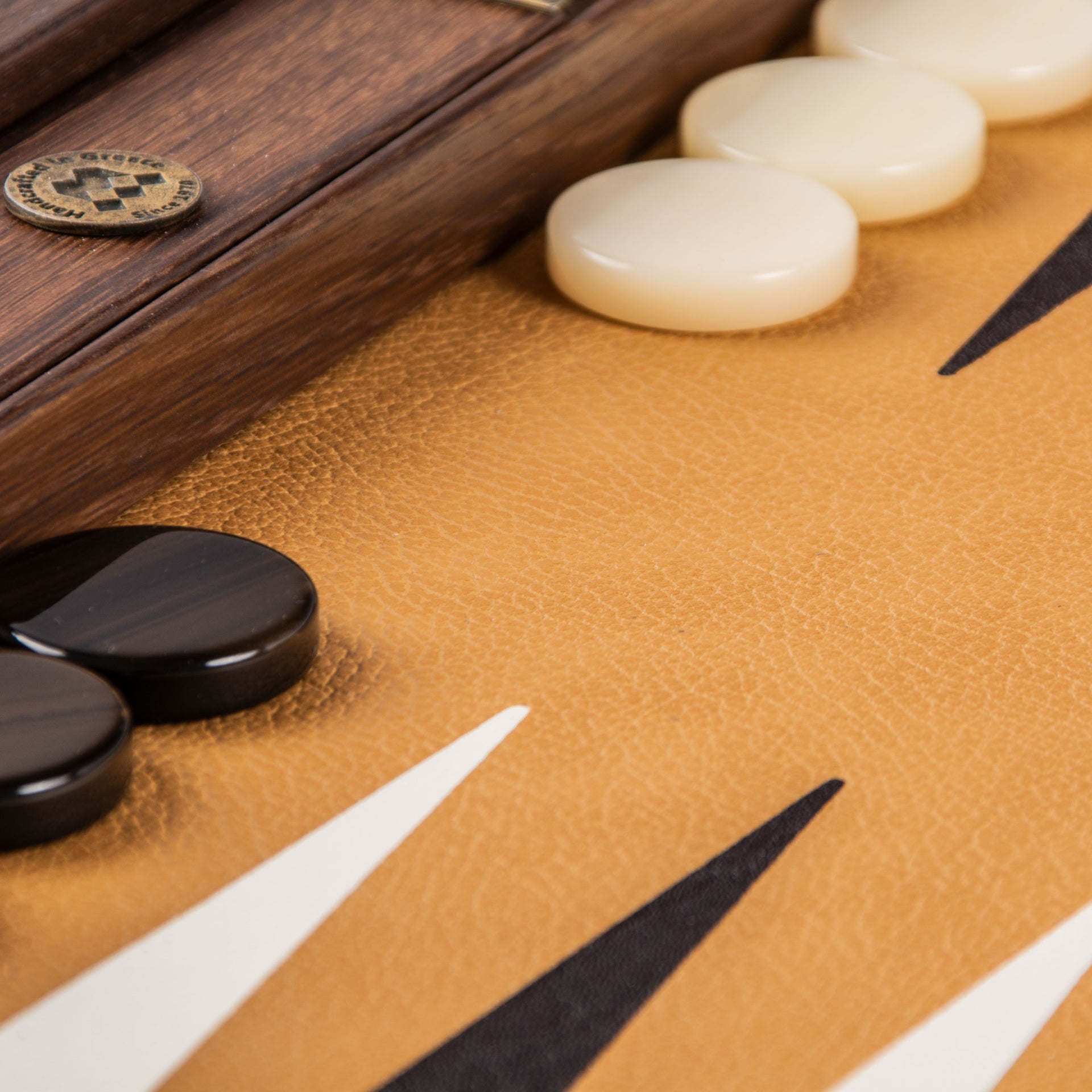 Luxury Backgammon Set in Brown Faux Ostrich Leather with Mother-of-Pearl Pieces - Image 5