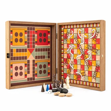 4-in-1 Rainbow Style Wooden Combo Set - Chess/Backgammon/Ludo/Snakes