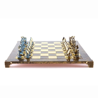 Alternative view of Cycladic Art Chess Set in Solid Brass - Blue and Brown Pieces