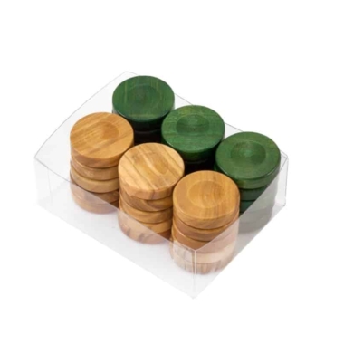 Alternative view of Olive Wood Backgammon Checkers - Set of 30 in Natural Wood and Olive Green