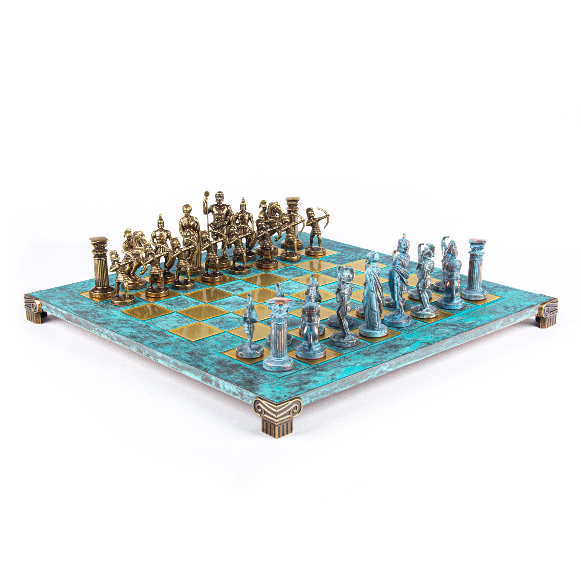 Archers and Historic Battles Chess Set – Bronze Metal Pieces with Blue Patina - Image 13