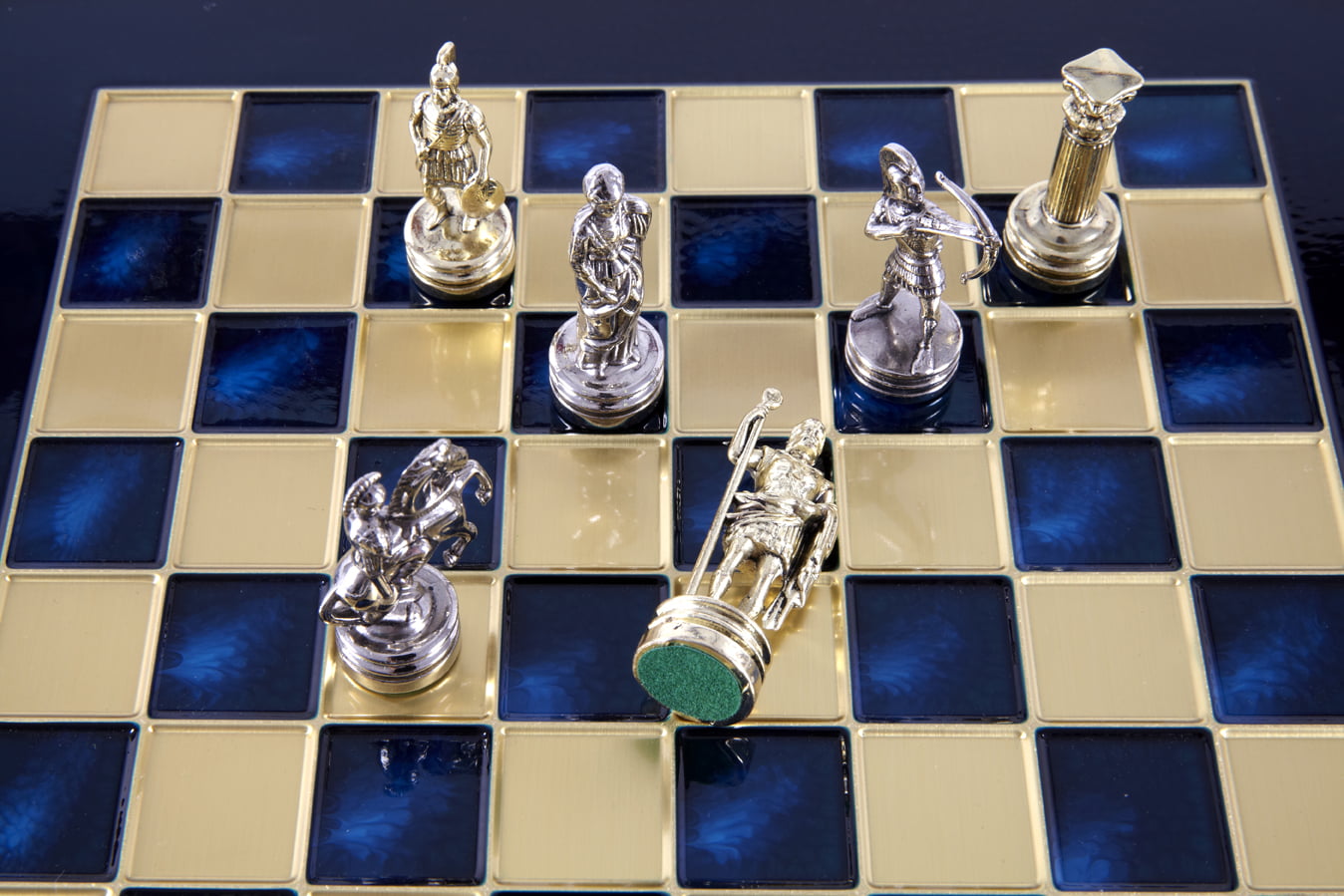 Small Silver and Gold Archers Metal Chess Set - Laminated Wood Box with Metal Chess Board - Image 30
