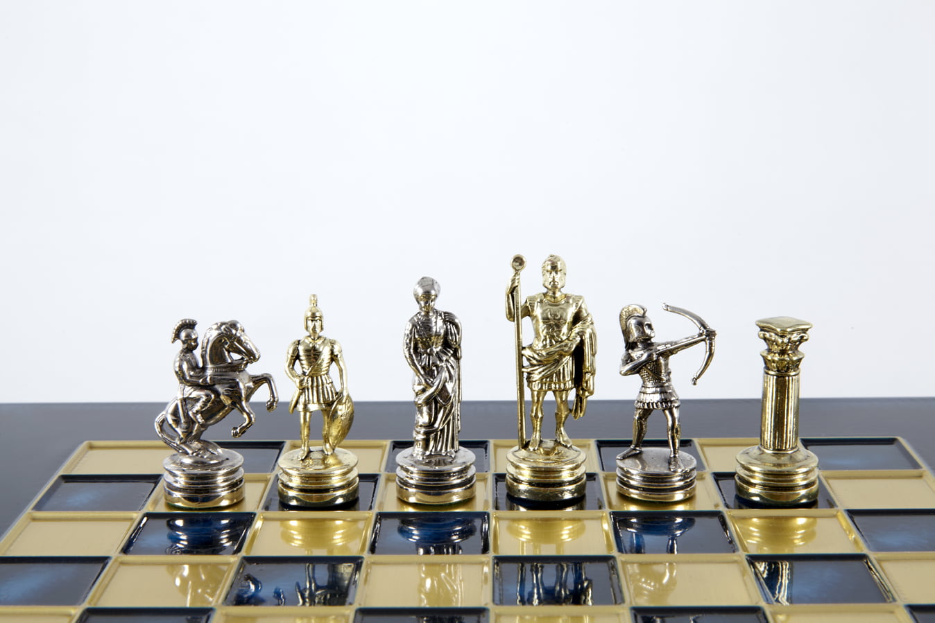 Small Silver and Gold Archers Metal Chess Set - Laminated Wood Box with Metal Chess Board - Image 29