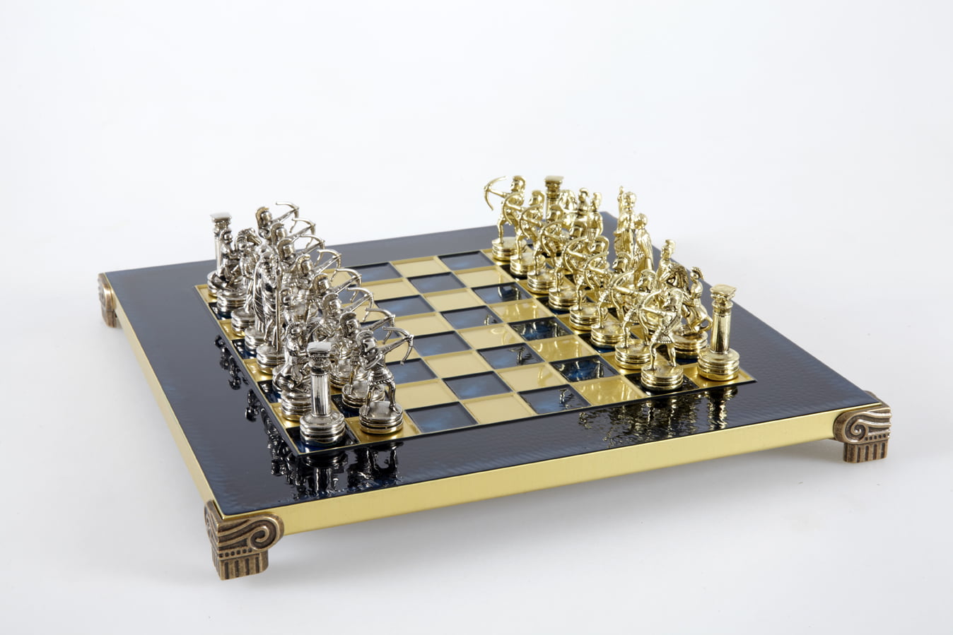 Small Silver and Gold Archers Metal Chess Set - Laminated Wood Box with Metal Chess Board - Image 18