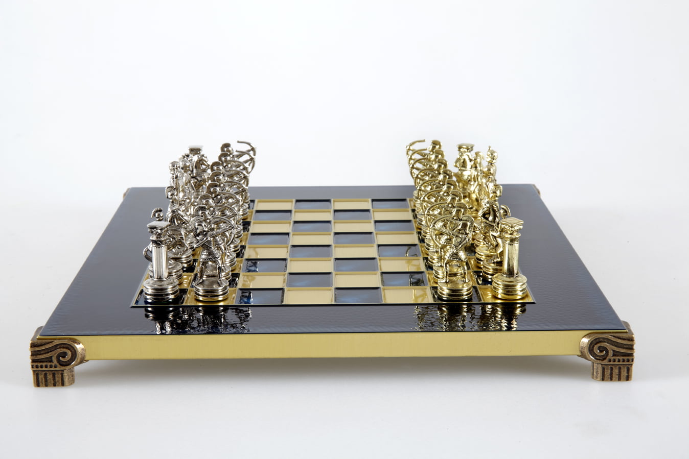 Small Silver and Gold Archers Metal Chess Set - Laminated Wood Box with Metal Chess Board - Image 25