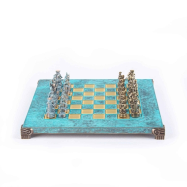 Alternative view of Greek and Roman Metal Chess Set - Chess Board in 5 Colours, with Wooden Laminate Storage Box