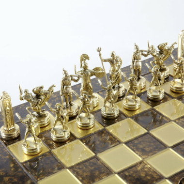 Alternative view of Greek Mythology Chess Set with Gold & Brown Pieces - Metal Chess Board 36 x 36 cm