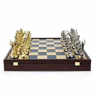 Complete Greek mythology chess set with chessboard and storage box